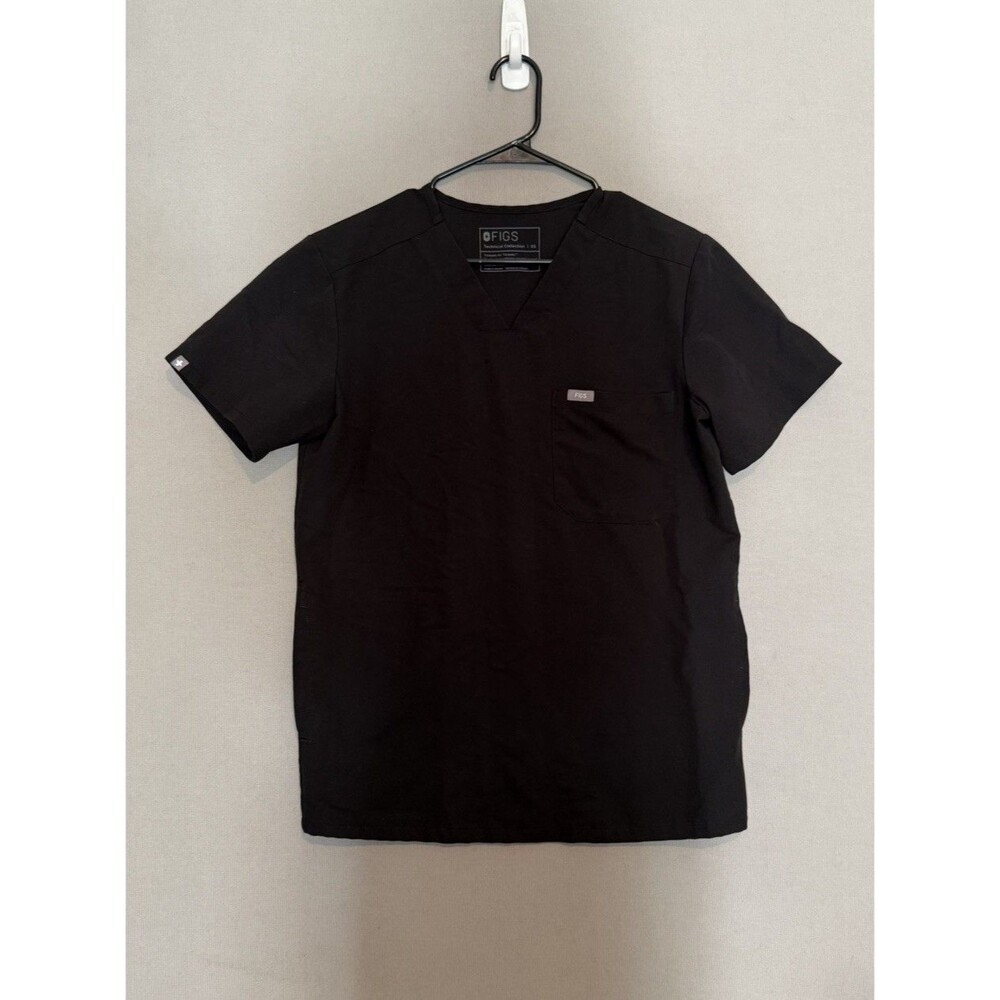 FIGS Catarina Scrub Top XS Black Women's One-Pocket Technical Collection